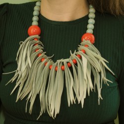 Handmade “Fringe” Necklace with Wood and Leather by Gianna.V