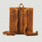 Good Design® Waxed Light Brown Leather Backpack with Metal Signature